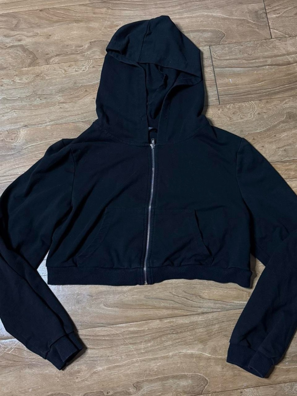 Black Cropped Zip-Up Hoodie